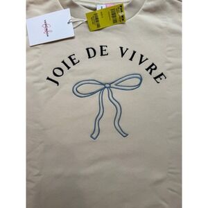 NWT Jrs Vero Moda "Joie de Vivre" Embroidered Bow Sweatshirt Cream Size S